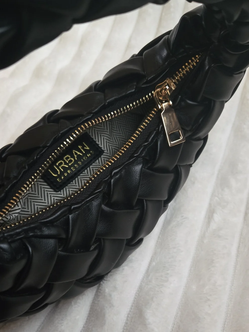 Woven Hobo Clutch Soft Leather little  Black Bag